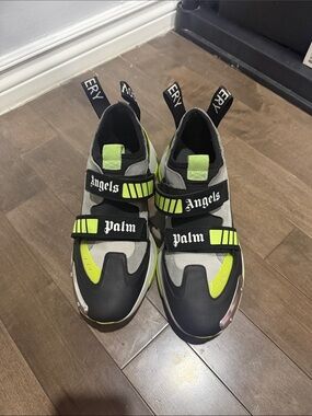 Palm Angels Black Gray Neon Green Strap Sneakers